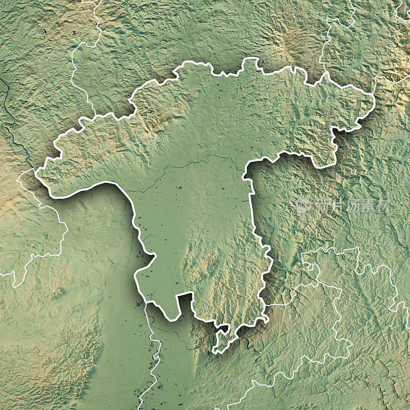 Darmstadt Regierungsbezirk Hessen 3D渲染地形图边界